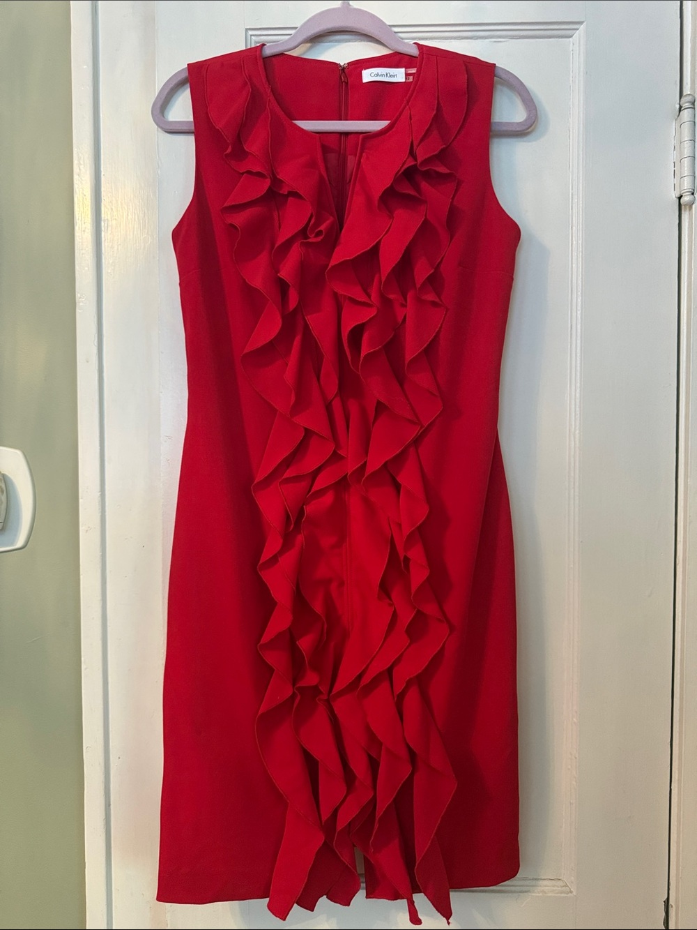 Calvin Klein Red Sleeveless Ruffle-Front Midi Dress